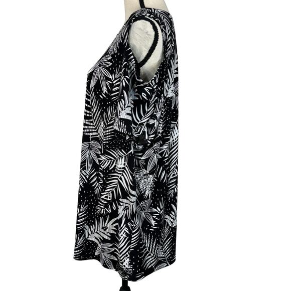 Catherines 1X-Large (18-20W) Top Leaf Print Cold-Shoulder Flutter Sleeve Stretch - Picture 6 of 8
